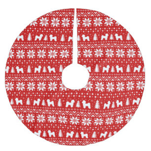 Saia Para Árvore De Natal De Poliéster Maltês Silhouettes Natal Padrão Vermelho