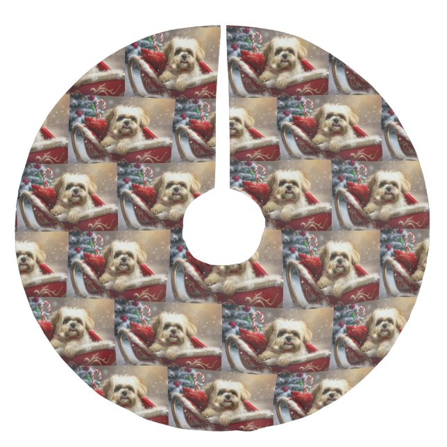 Saia Para Árvore De Natal De Poliéster Malti Tzu Cão Natal Festivo (Frente)