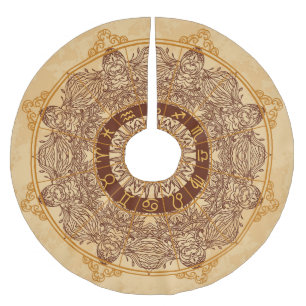 Saia Para Árvore De Natal De Poliéster Mandalas, zodíaco, ornamentado, círculo vintage.