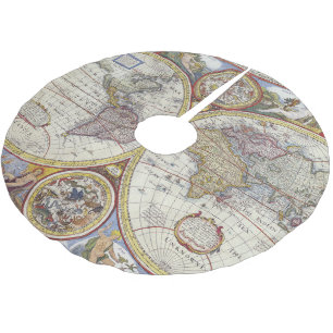 Saia Para Árvore De Natal De Poliéster Mapa do mundo do vintage