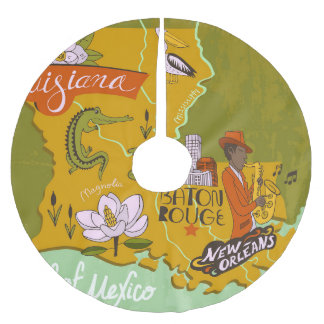 Saia Para Árvore De Natal De Poliéster Mapa ilustrado da Louisiana: destaques de viagem.