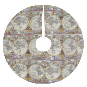 Saia Para Árvore De Natal De Poliéster Mapa Thunder_Cove do vintage do viajante de mundo