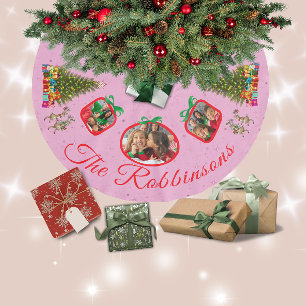 Saia Para Árvore De Natal De Poliéster Marching Festivo Reindeer Rosa 3 Fotografia Camisa
