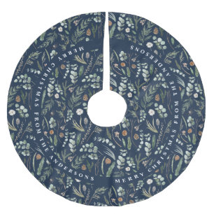 Saia Para Árvore De Natal De Poliéster Marinho azul Natal moderno presente botânico mínim