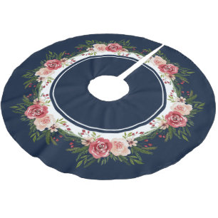 Saia Para Árvore De Natal De Poliéster Marinho Azul Stripes Aquarela Flores de Cores de Á