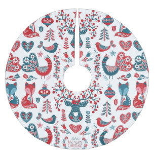 Saia Para Árvore De Natal De Poliéster Marinho e Design de Arte Foliar Escandinava do Nat