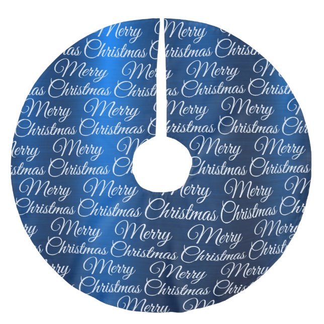 Saia Para Árvore De Natal De Poliéster Marry Christmas White Snowflakes Navy Blue (Frente)