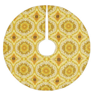 Saia Para Árvore De Natal De Poliéster Medalhão no Padrão de Batik Amarelo-Ouro de Mostar