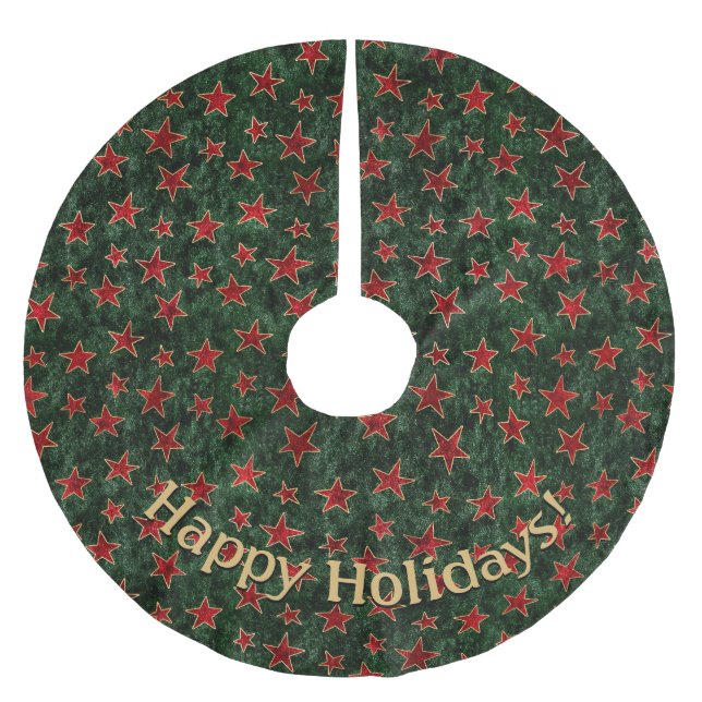 Saia Para Árvore De Natal De Poliéster Mensagem Personalizar Padrão de Estrelas Vermelhas (Frente)