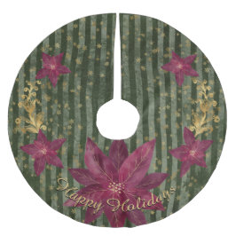 Saia Para Árvore De Natal De Poliéster Mensagem Pessoal Floral Verde Moderno Poinsettia