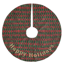 Saia Para Árvore De Natal De Poliéster Mensagem Pessoal Padrão Diamante Verde Vermelho Mo