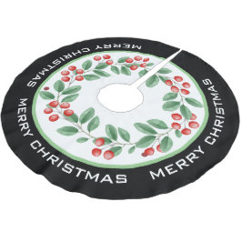 Saia Para Árvore De Natal De Poliéster MERRY CHRISTMAS Wreath com Berries vermelhos
