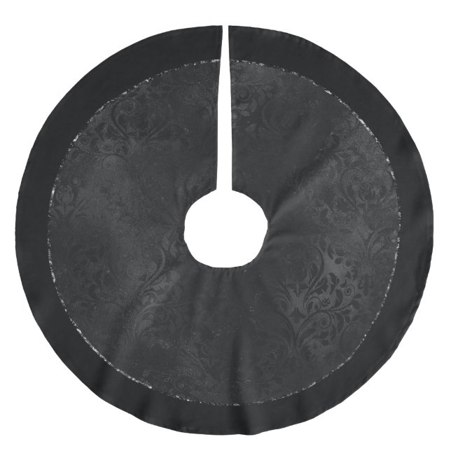 Saia Para Árvore De Natal De Poliéster Midnight Onyx Romance | Black Satinge Damask (Frente)