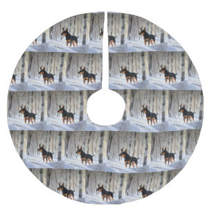 Saia Para Árvore De Natal De Poliéster Miniatura Pinscher Deixa-o nevar no Natal