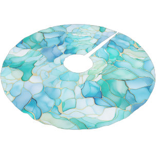Saia Para Árvore De Natal De Poliéster Mint Aqua Pearl Dourado Marble