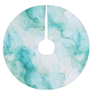 Saia Para Árvore De Natal De Poliéster Mint Green Dourado Marble