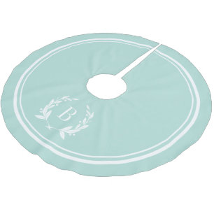 Saia Para Árvore De Natal De Poliéster Mint Stripes e Wreath Monogramas