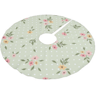 Saia Para Árvore De Natal De Poliéster Mistura Verde Pastel Floral chique