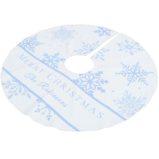 Saia Para Árvore De Natal De Poliéster Modern Blue Snowflakes  (Inclinado)