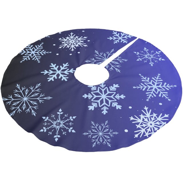 Saia Para Árvore De Natal De Poliéster Modern Blue Snowflakes  (Inclinado)