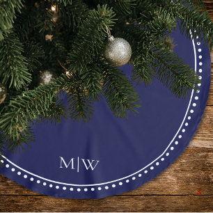 Saia Para Árvore De Natal De Poliéster Monograma de Casal Minimalista Feriado Azul