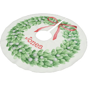 Saia Para Árvore De Natal De Poliéster Monograma de Natal com Coroa de Aquarela