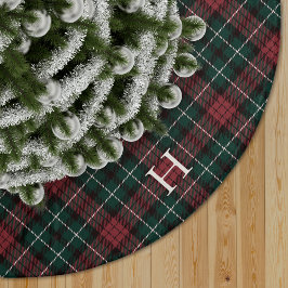 Saia Para Árvore De Natal De Poliéster Monograma de Xadrez de Tartan Vermelho e Verde