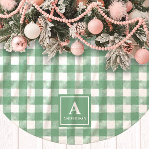 Saia Para Árvore De Natal De Poliéster Monograma de Xadrez Gingham Verde E Branco