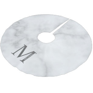 Saia Para Árvore De Natal De Poliéster Monograma e Nome Personalizados do Marble Branco