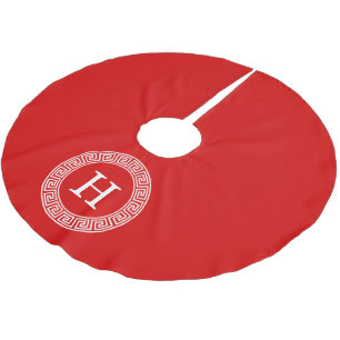 Saia Para Árvore De Natal De Poliéster Monograma Inicial do Quadro-chave grego Red What