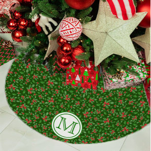 Saia Para Árvore De Natal De Poliéster Monograma Personalizado Verde e Vermelho Holly Ber