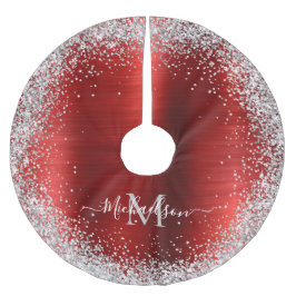 Saia Para Árvore De Natal De Poliéster Monograma Red Silver Glitter Girly Glam
