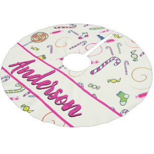 Saia Para Árvore De Natal De Poliéster Monograma Rosa Candy Cane
