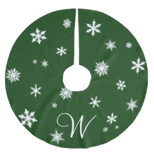 Saia Para Árvore De Natal De Poliéster Monograma Verde Clássico Snowflake Tree Skirt