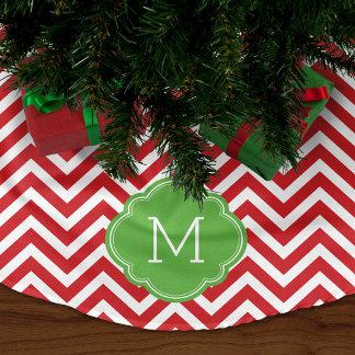 Saia Para Árvore De Natal De Poliéster Monograma vermelho e verde