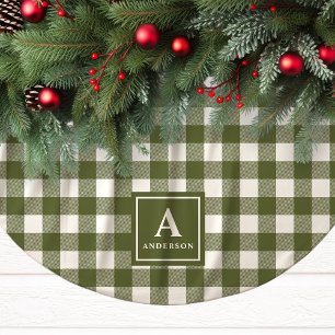 Saia Para Árvore De Natal De Poliéster Monograma Xadrez Ginga Verde Oliva e Branco