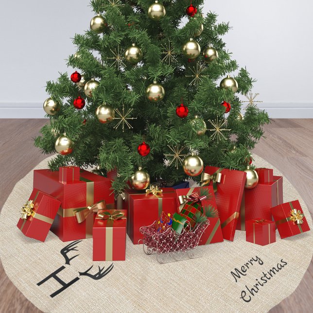Saia Para Árvore De Natal De Poliéster Monogramas da família Beige Burlap (Criador carregado)