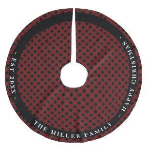 Saia Para Árvore De Natal De Poliéster Monogramas rústicos personalizados da Xadrez verm