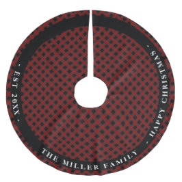 Saia Para Árvore De Natal De Poliéster Monogramas rústicos personalizados da Xadrez verme
