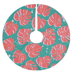 Saia Para Árvore De Natal De Poliéster Monstera vermelha: padrão tropical verde