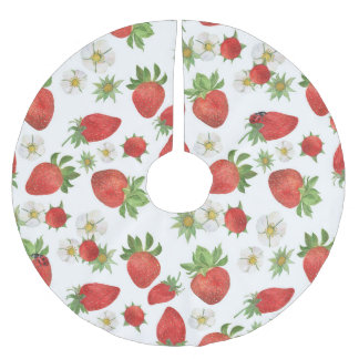 Saia Para Árvore De Natal De Poliéster Morangos Flores: Aquarelas - Arte Sem Costura