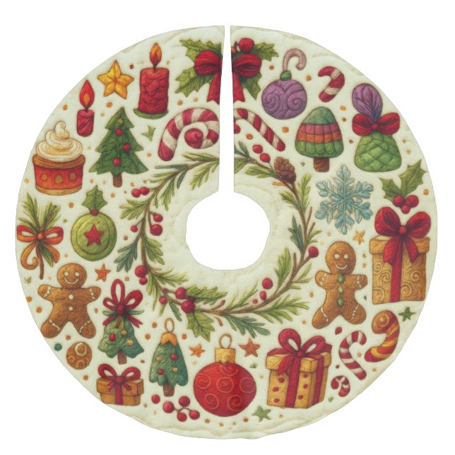 Saia Para Árvore De Natal De Poliéster Motifs de Natal de Exame Inclinado (Frente)