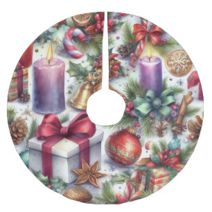 Saia Para Árvore De Natal De Poliéster Motivo de Natal em Aquarela Feriado