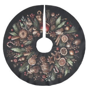 Saia Para Árvore De Natal De Poliéster Motivos de Natal Rústicos Preto Aquarela Feriado