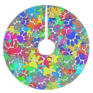 Saia Para Árvore De Natal De Poliéster Muitas Impressões De Pata De Cães Por Toda Parte