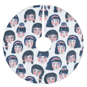 Saia Para Árvore De Natal De Poliéster Mulheres Whimsical: Cartoon Face Art