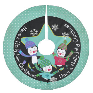 Saia Para Árvore De Natal De Poliéster Natal alegre do azevinho do pinguim saia da árvor