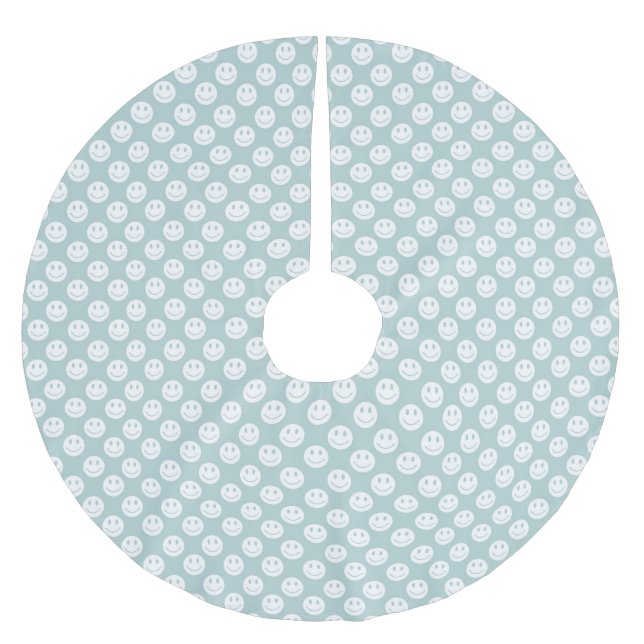 Saia Para Árvore De Natal De Poliéster Natal Blue Happy Faces (Frente)