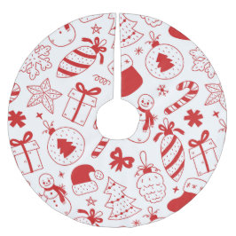 Saia Para Árvore De Natal De Poliéster Natal Branco e Vermelho Caprichoso e Divertido