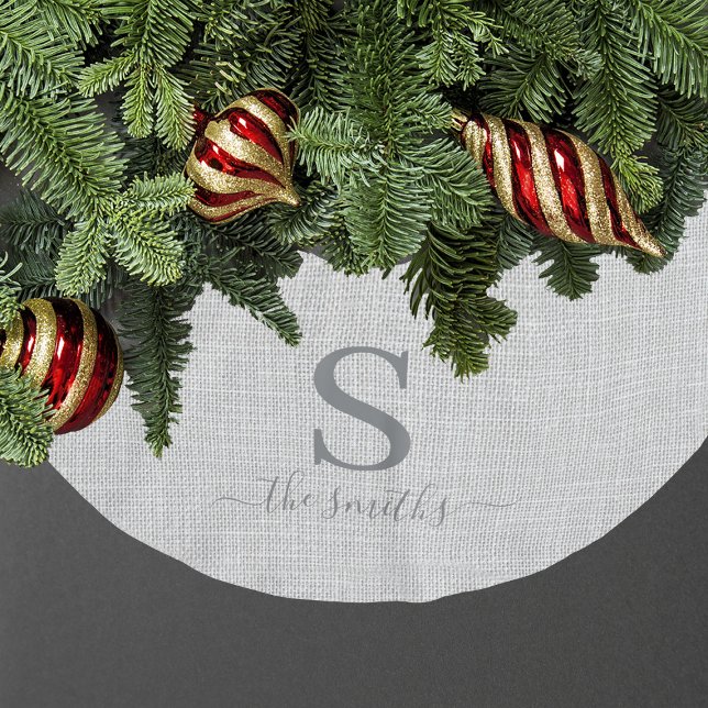 Saia Para Árvore De Natal De Poliéster Natal da família Elegen Style (Elegant Linen Style Family Monogram Christmas Brushed Polyester Tree Skirt
)